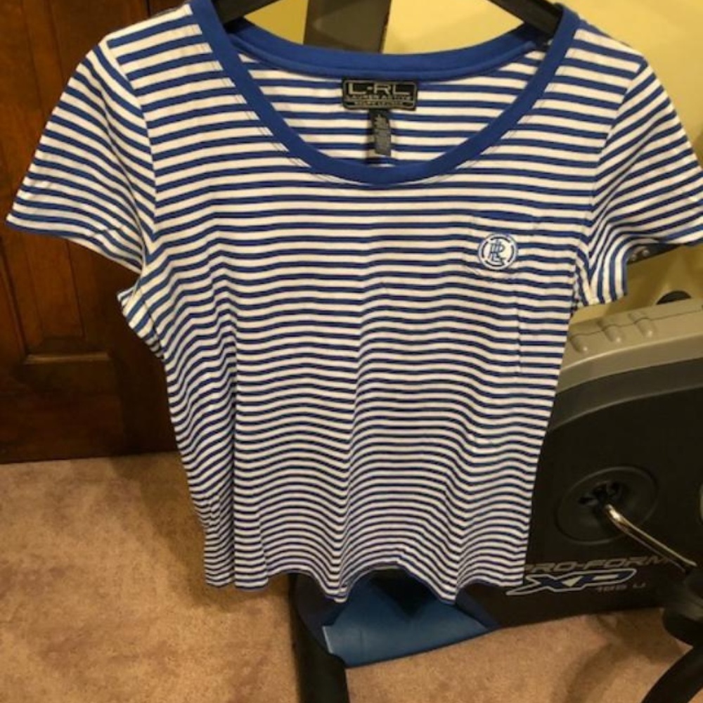 Ralph Lauren Women's Blue & White Striped Top L